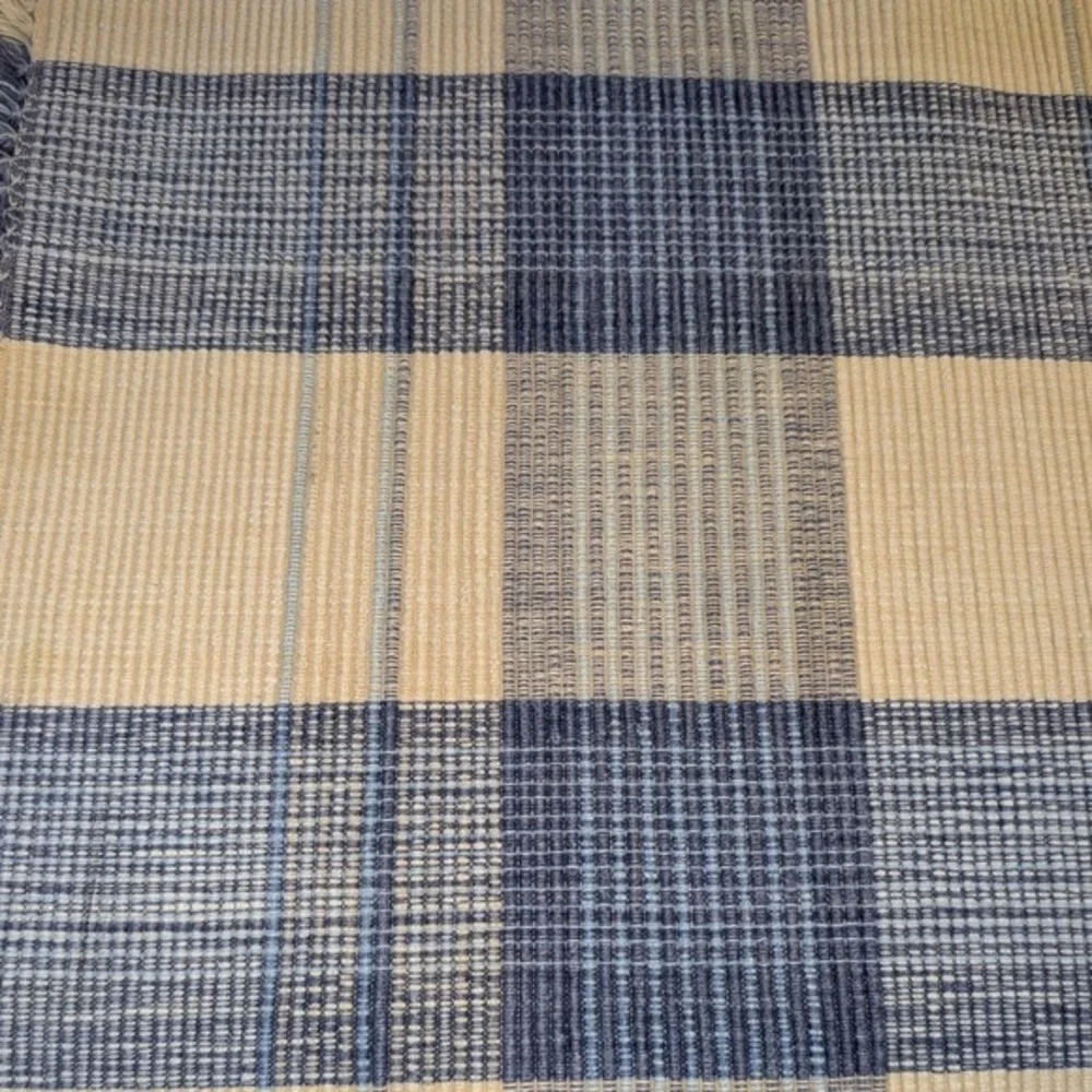 4 Blue Cream Buffalo Check Woven Fringed Placemats Farmhouse Country Decor